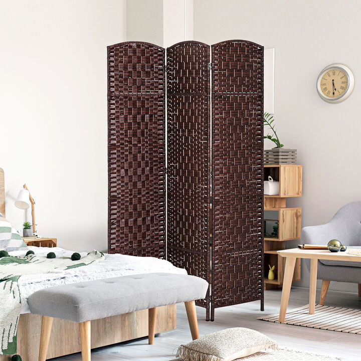 Hivvago 6FT Tall Folding Room Divider with Wicker Partition