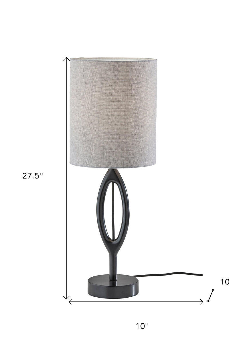 Hivvago 28" Black Solid Wood Round Table Lamp With Gray Drum Shade