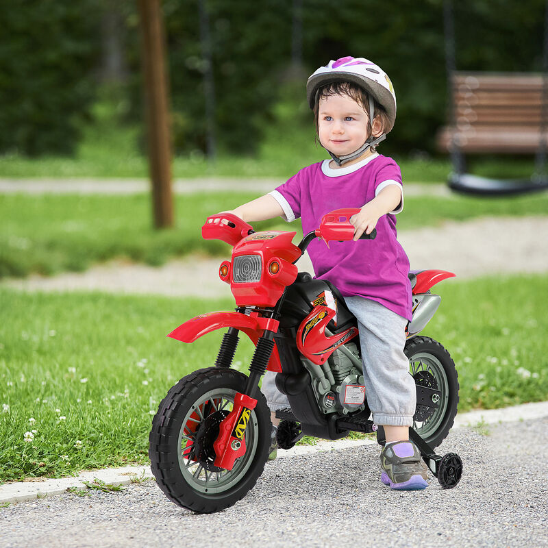 BreeBe 6V Kids Motorcycle, Electric Motorcycle with Dirt Bike Style, Street Bike Design Battery Powered Ride On Toy with Training Wheels, Headlight, Music image number 2