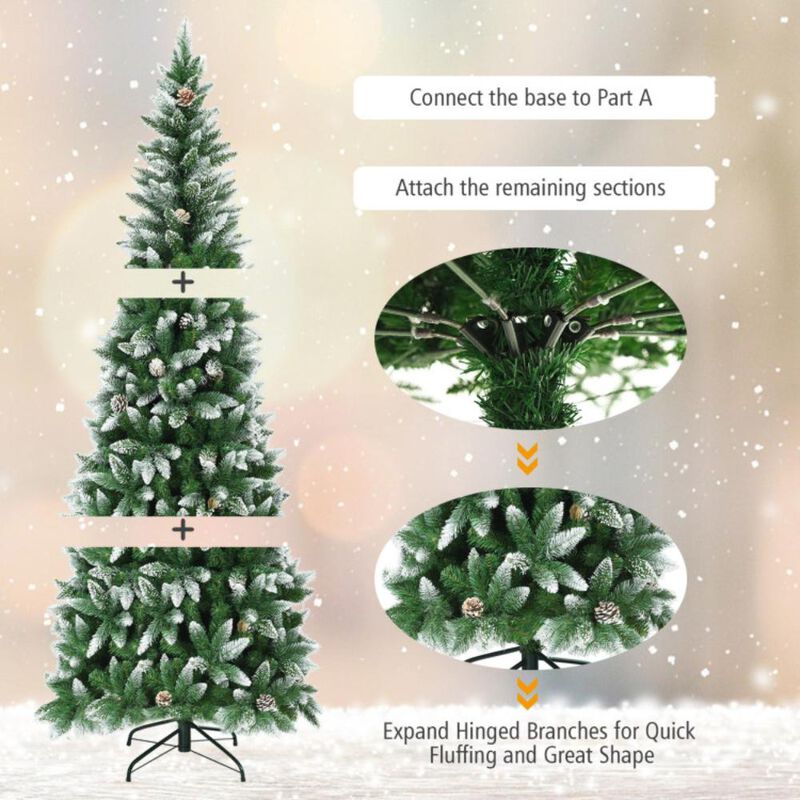 Hivvago 5/6/7.5 Feet Artificial Pencil Christmas Tree with Pine Cones