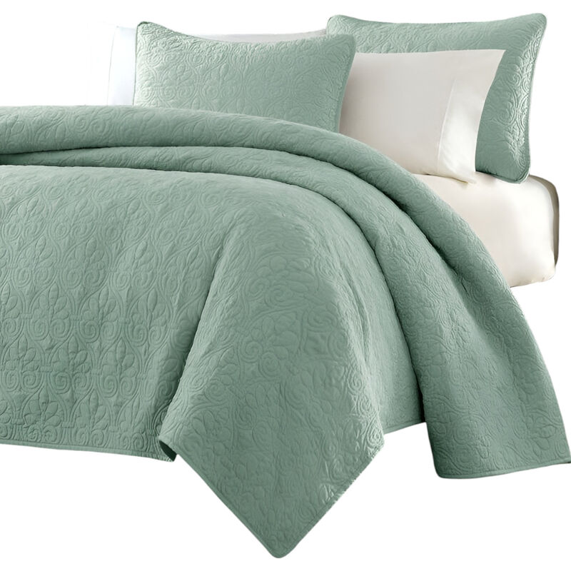 Seafoam Quilted Floral Coverlet Set Lightweight Bedding for Bedroom Decor