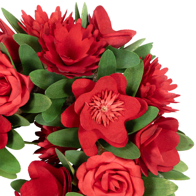 Mixed Floral Artificial Valentine's Day Heart Wreath - 15" - Red image number 2