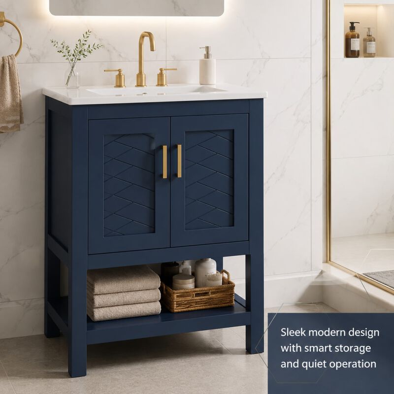 ELEMENT ACE 24 Inch Modern Bathroom Vanity with Elegant Twill Design Soft-Close Hinges Adjustable Shelf Back Open Structure Ample Customizable Bathroom Storage image number 4