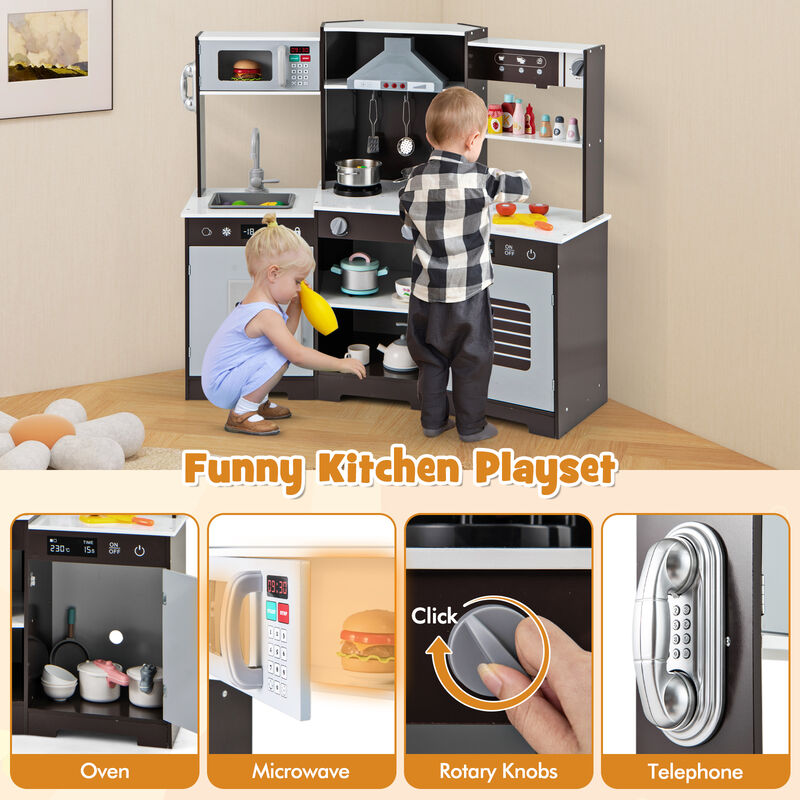Pretend Play Kitchen Toy Set with Range Hood Real Sounds and Lights for Interactive Fun