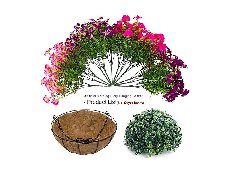 2 Set Artificial Outdoor Petunias Flowers Hanging Baskets 24 Pack UV Resistant image number 2