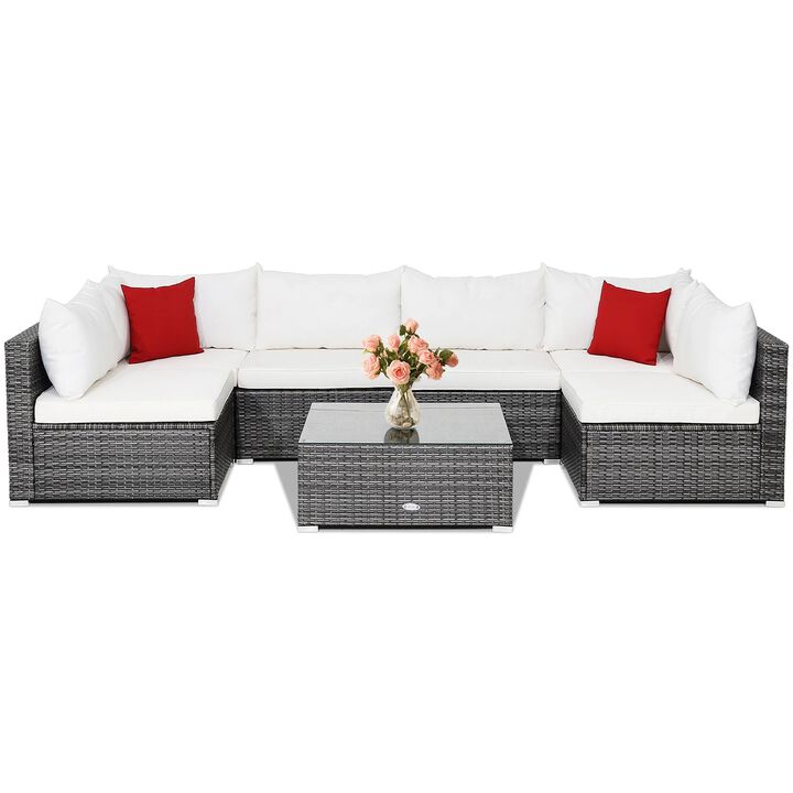 Mondawe 7 Pieces Patio Rattan Furniture Set with Sectional Sofa Cushioned