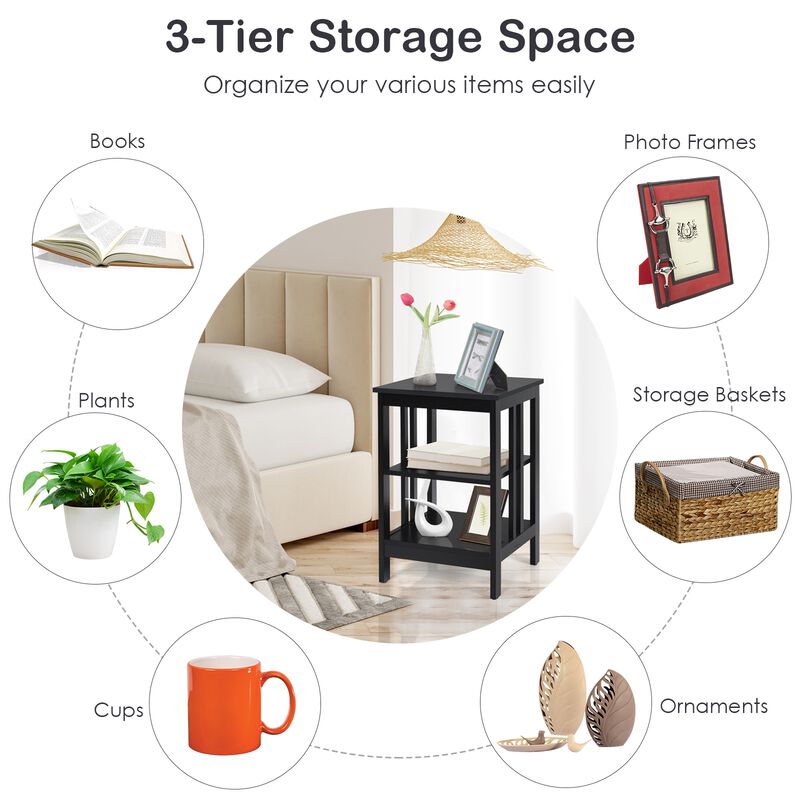 3 Tier Sofa Side Table with Baffles and Rounded Corners image number 7