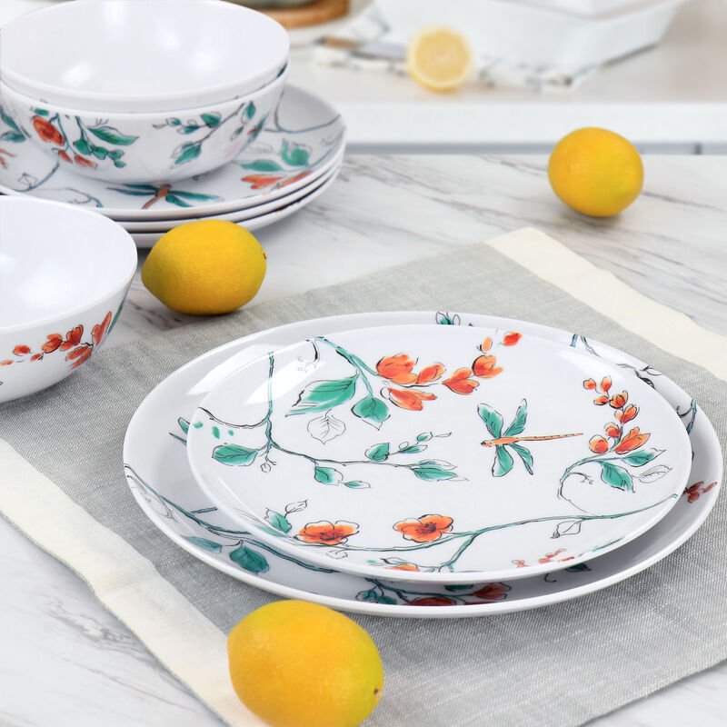 Martha Stewart 12 Piece Dragonfly Melamine Dinnerware Set in White