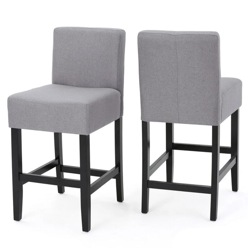Seya Counter Stool Chair Set of 2, Light Gray Cushioned Seat, Brown - Benzara