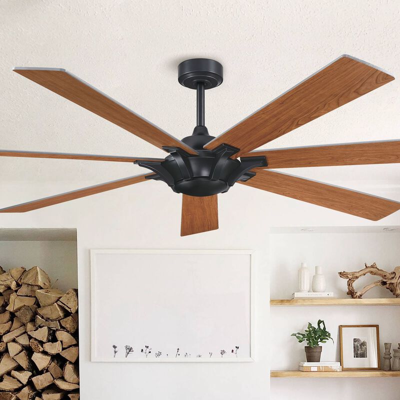 72 in. Matte Black Industrial Reversible Blades Ceiling Fan with Remote without Light