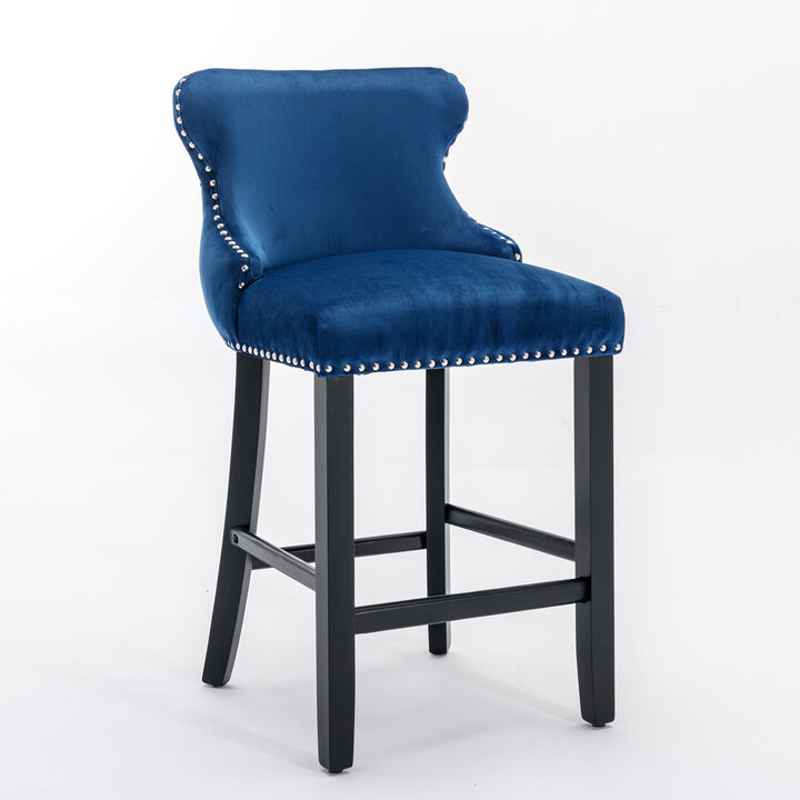 Streamdale Contemporary Velvet Upholstered Wing-Back Barstools With Button Tufted