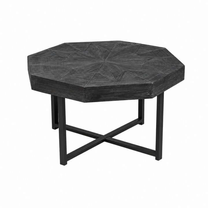 GOODSILO Octagonal Vintage Patchwork Farmhouse Coffee Table with Wooden Tabletop and Cross Metal Legs, Decorative Functional Furniture for Living Room Primary Space