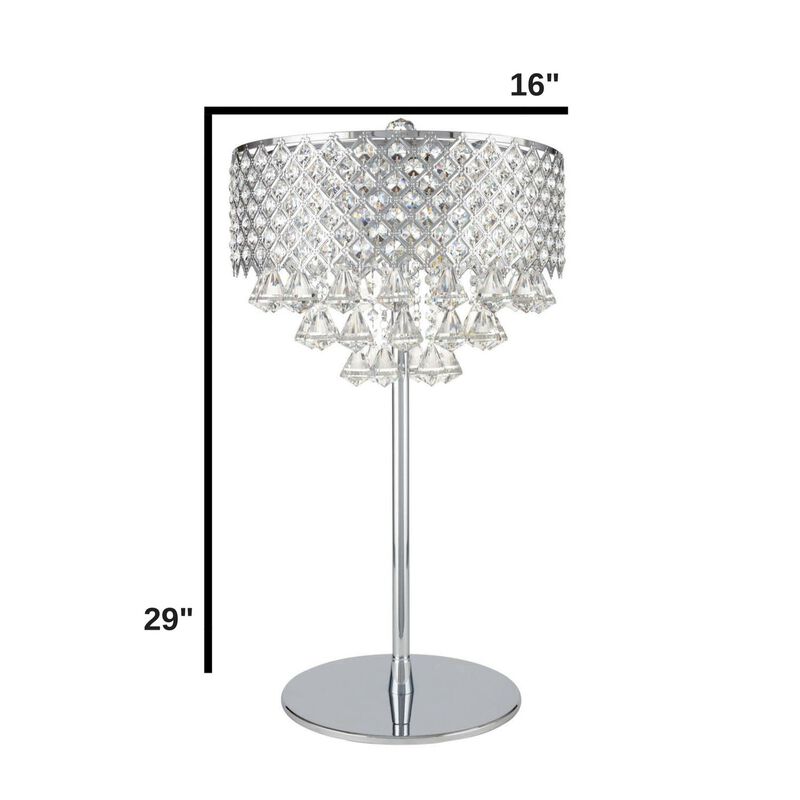 Grand Table Lamp Chrome Metal and Crystal LED Light