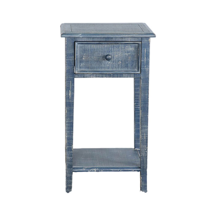 Rena Side End Table with 1 Drawer, 17 Inch Rustic Blue Mahogany Wood