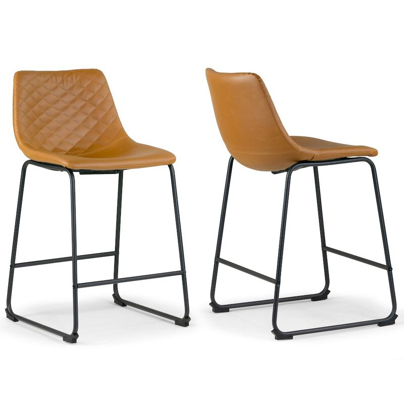 Glamour Home Set of 2 Iron Frame Cappuccino Brown Faux Leather Counter Stool Stitching
