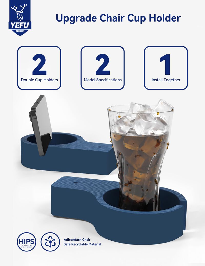 YEFU Adirondack Chair with Ottoman Set of 2, Adjustable Backrest Adirondack Chairs, Folding Outdoor Fire Pit Chair with 2 Cup-Ho