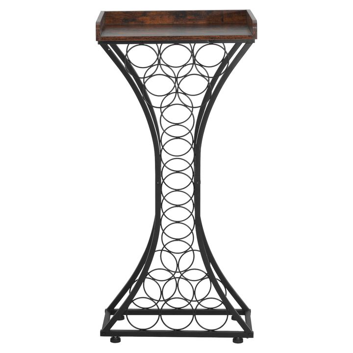 Freestanding 15 Bottle Wine Rack with Wood Top for Home Bar and Kitchen-Black