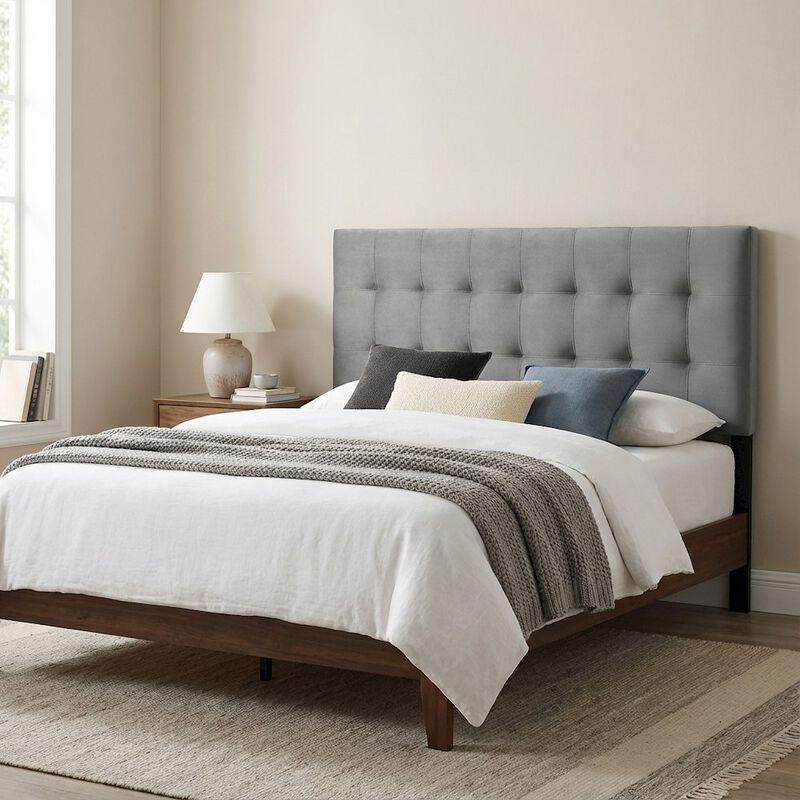 Biscuit Tufted Performance Velvet Queen Headboard in Soft Neutral Fabric image number 3