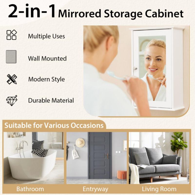 Hivvago Bathroom Wall Cabinet with Single Mirror Door and Adjustable Shelf