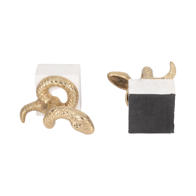 S/2 7" Snake Bookends, Gold image number 5