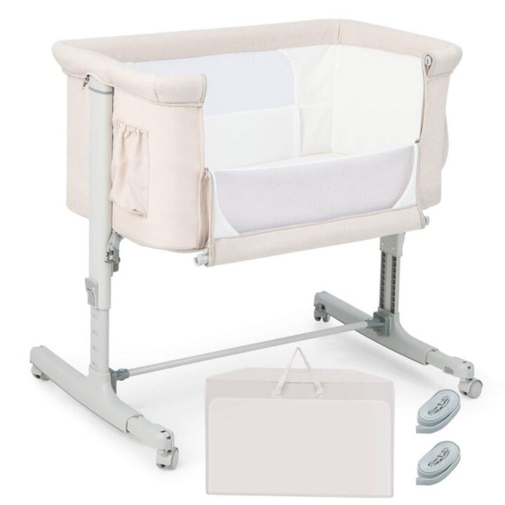 Portable Baby Bedside Bassinet with 5-level Adjustable Heights and Travel Bag