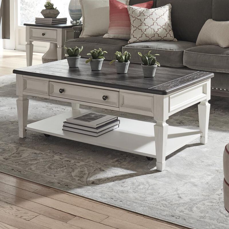 Liberty Furniture Allyson Park Rectangular Cocktail Table in Wirebrushed White w/ Charcoal Top image number 8