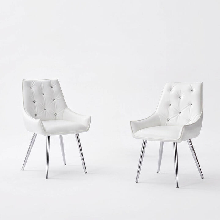 Set of 2 PU Leather Dining Chairs Crocodile Embossed Accent Chairs with Diamond Tufted Back Square Seat Chairs with Metal Legs