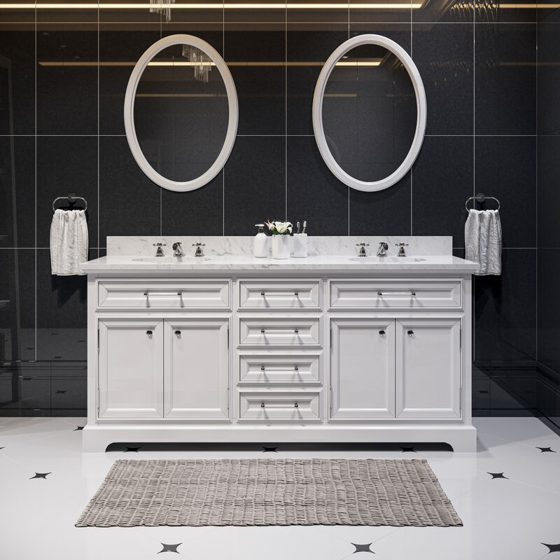 72 Inch Pure White Double Sink Bathroom Vanity From The Derby Collection