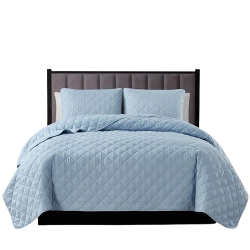 Hivvago King/CAL King 3 Piece Light Blue Microfiber Reversible Diamond Quilt Set