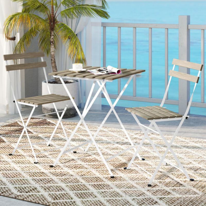 Hivvago 3 Piece Patio Acacia Wood Bistro Set with Slatted Seat and Tabletop
