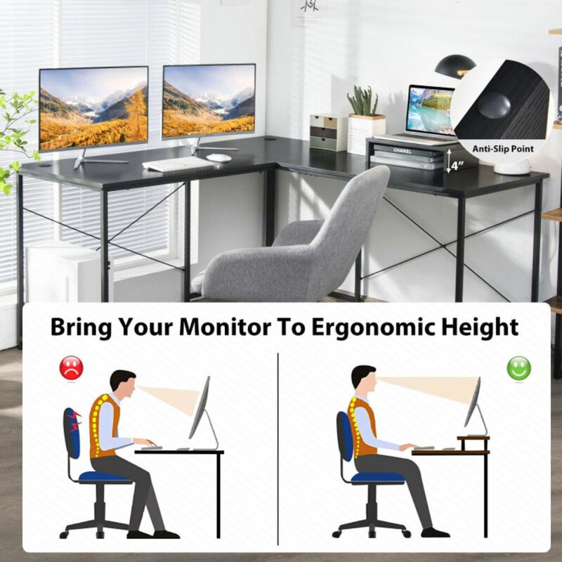 Hivvago 2-Person L-Shaped Long Reversible Computer Desk with Monitor Stand