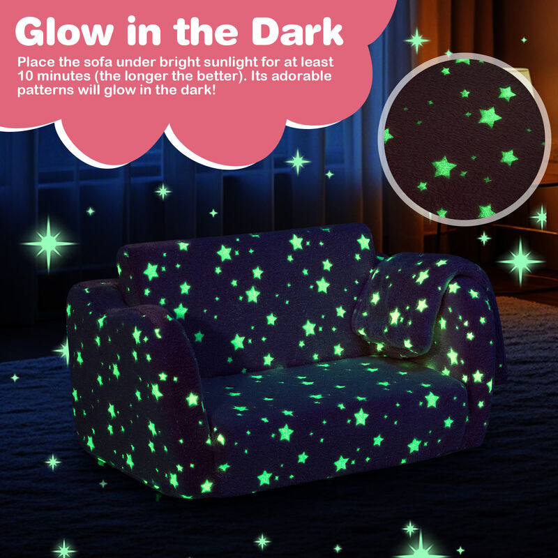 2-in-1 Kids Foldable Couch and Lounger with Glow-in-the-Dark Blanket