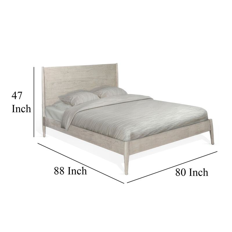 Amy King Size Platform Bed, Low Profile Frame, Panel Headboard, Gray - Benzara