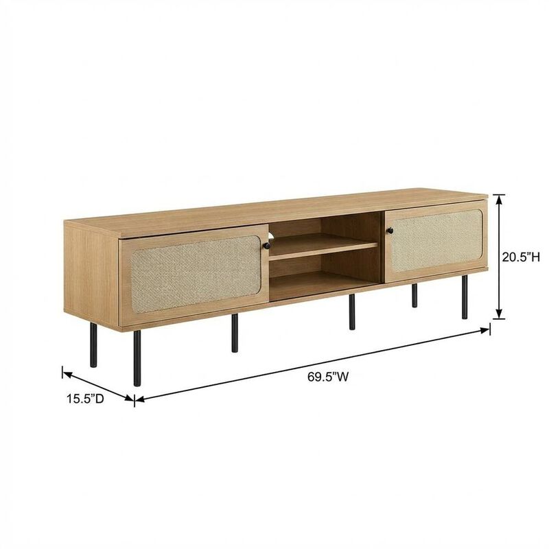 Wooden TV stand in brown with spacious surface and sturdy base image number 2