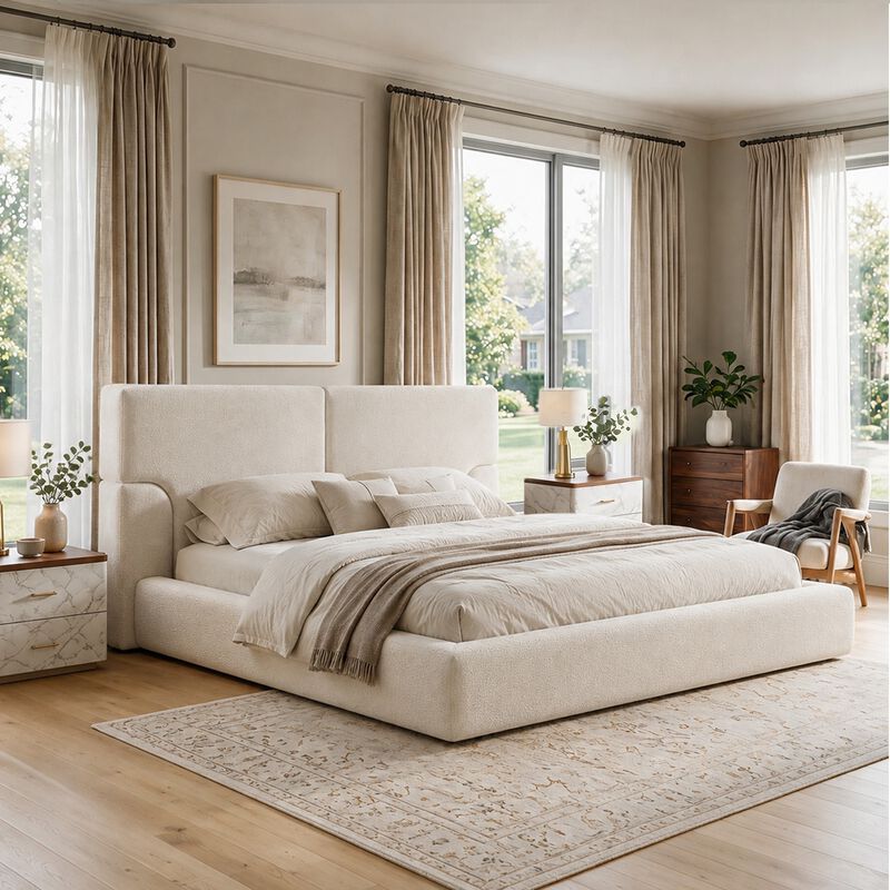 Schel Platform Bed Frame with Padded Textured Fabric Headboard image number 2