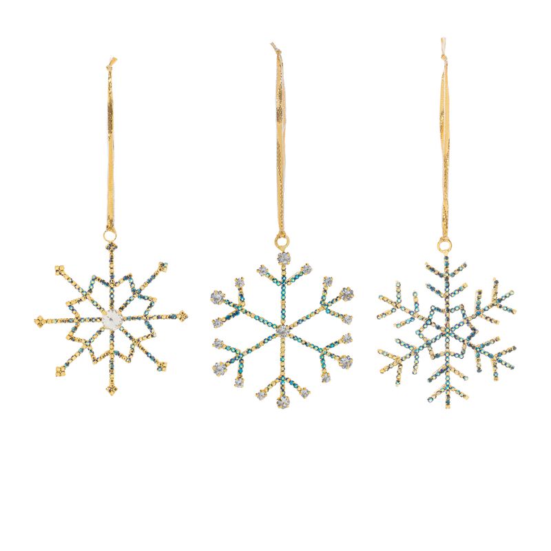 Set of 12 Jeweled Metal Snowflake Ornaments for Christmas Tree or Holiday Garland