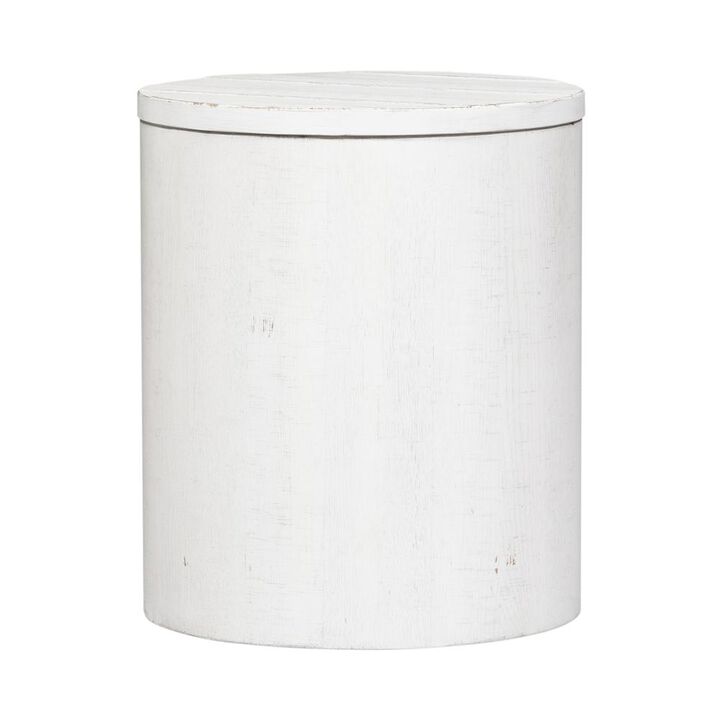 Liberty Furniture Modern Farmhouse Drum End Table in Flea Market White w/ Heavy Distressing