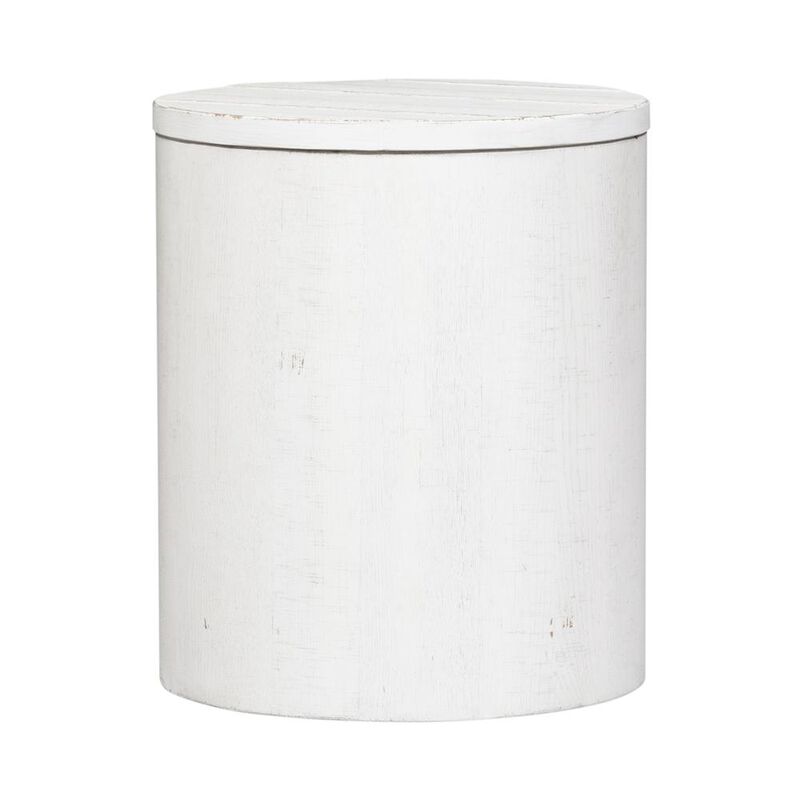 Liberty Furniture Modern Farmhouse Drum End Table in Flea Market White w/ Heavy Distressing image number 0