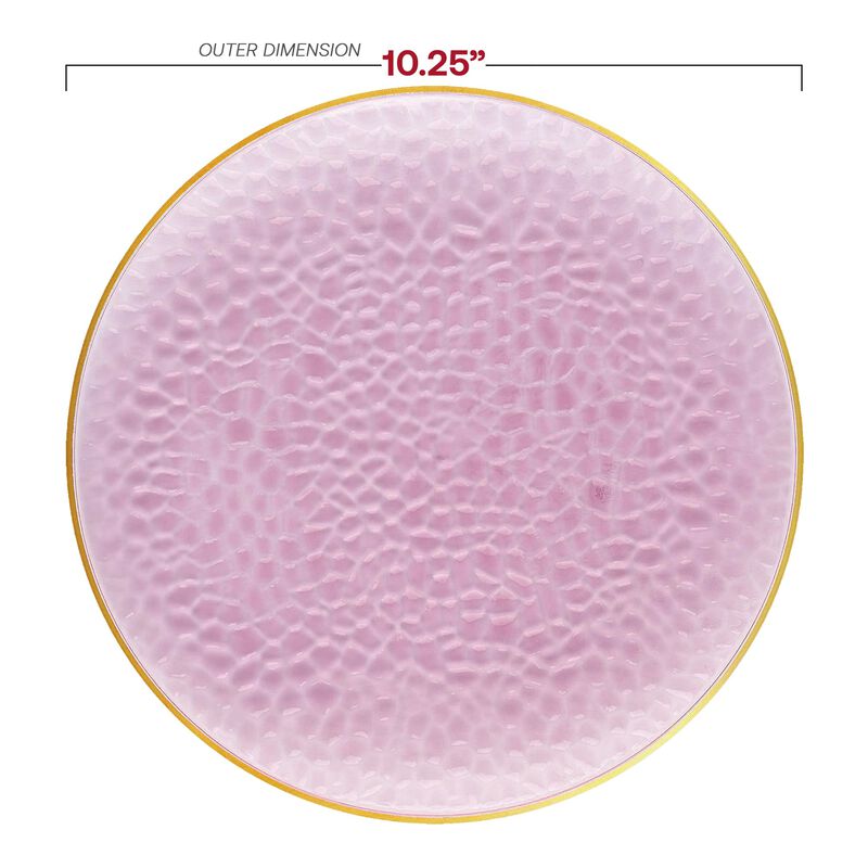 Clear Pink with Gold Rim Hammered Glass Plastic Dinnerware Value Set (120 Sets) image number 2