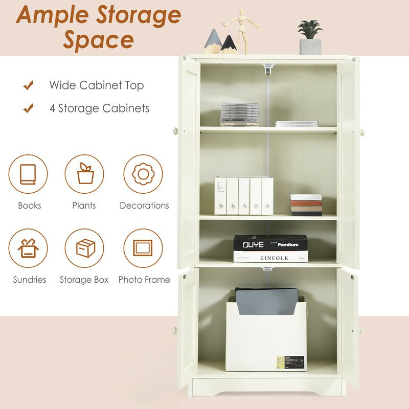 Accent Floor Storage Cabinet with Adjustable Shelves Antique 2-Door-White