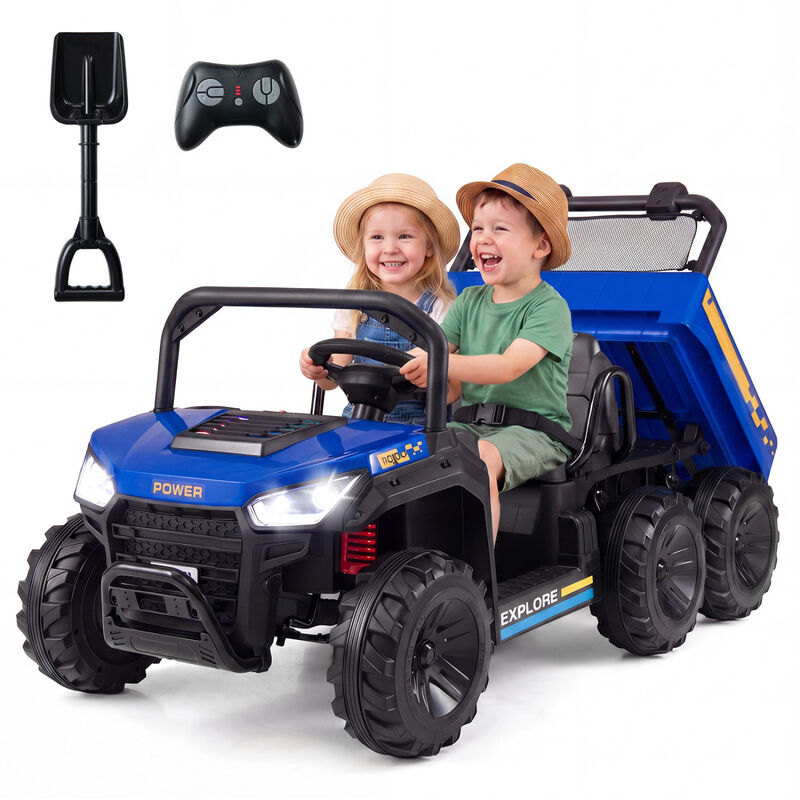 2 Seater 24V Ride On Dump Truck 4WD with Electric Dump Bed and Lights for Kids image number 3