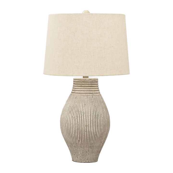 Drum Shade Table Lamp with Paper Composite Base, Beige-Benzara
