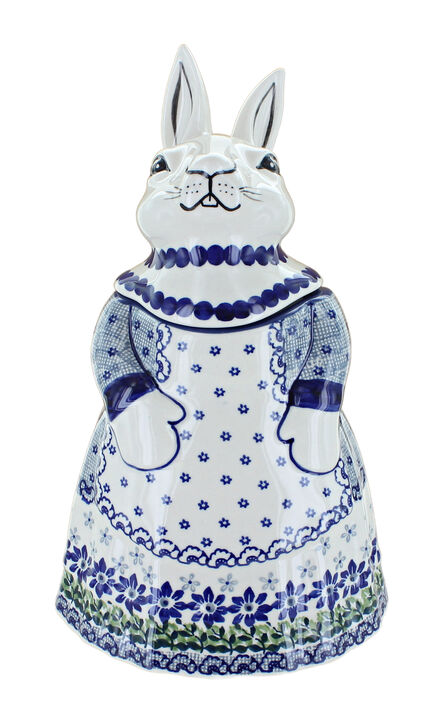 Blue Rose Polish Pottery Halsey Rabbit Cookie Jar