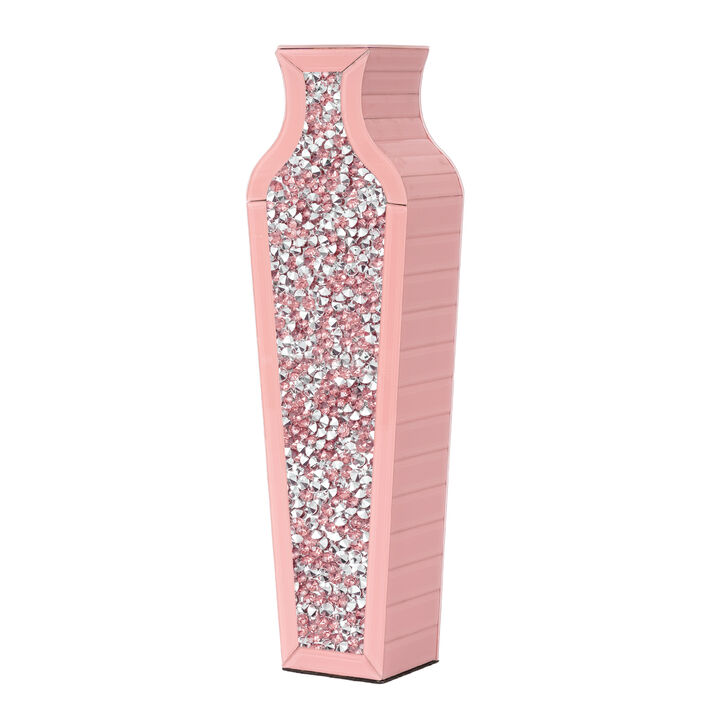 HomeRoots 27" Pink Mirrored Glass Floor Vase With Faux Crystals
