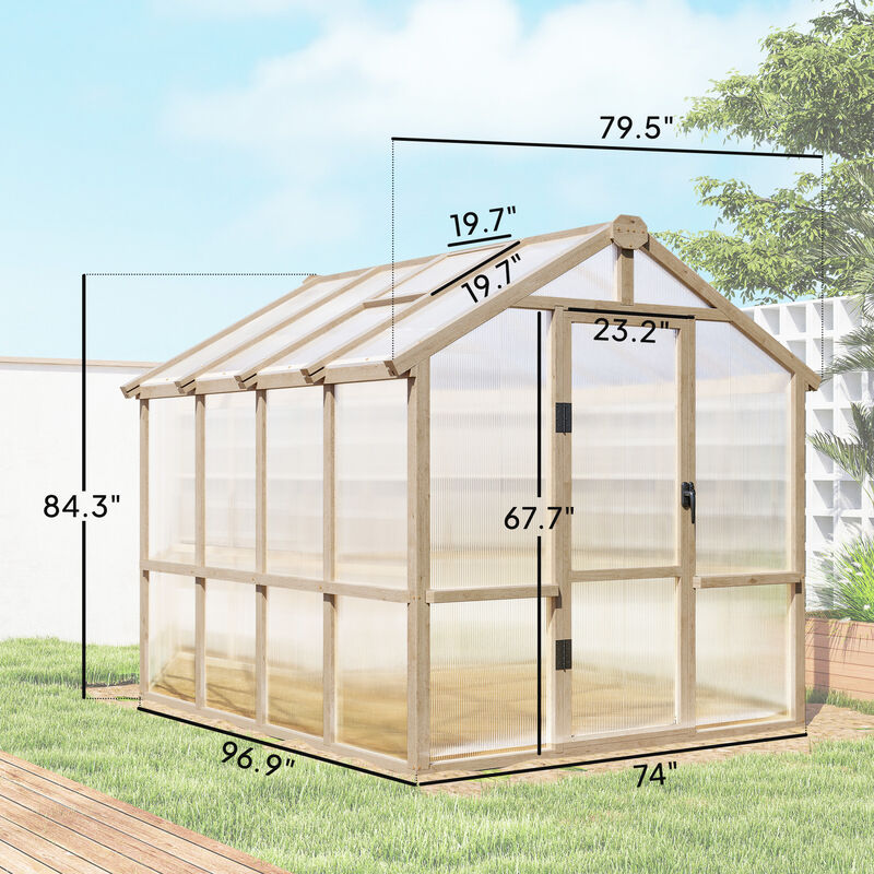 Hivvago Wooden Greenhouse 6.6 x 8 ft with Roof Vent image number 2