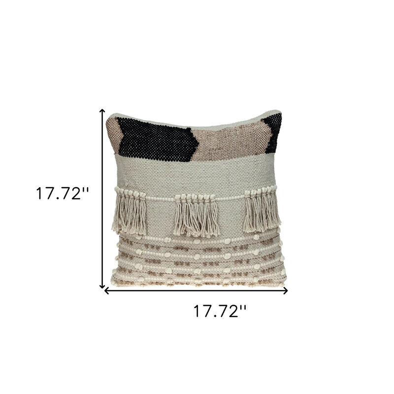 HomeRoots 18" Beige and Gold Striped Cotton Blend Throw Pillow With Fringe image number 5