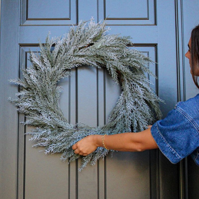 30" Flocked Cedar Wreath image number 6