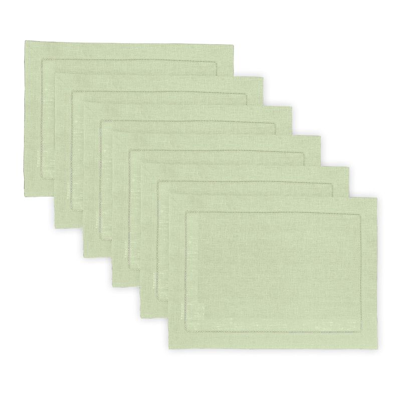 Solino Home Classic Hemstitch 100% Linen Placemats &ndash; Set of 6, 14 x 19 in, Machine Washable, Holiday and Everyday Dining