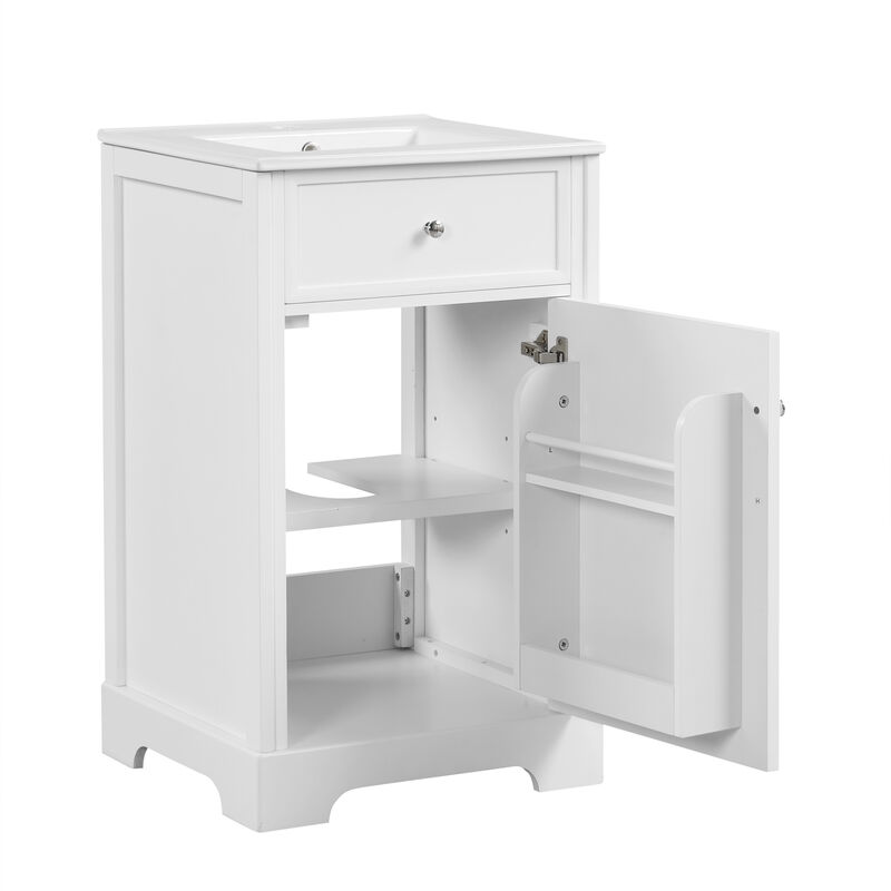 Whisen Minimalist Bathroom Vanity with Sink, Bathroom Cabinet with Soft Closing Door, Storage Rack and Adjustable Shelf - White