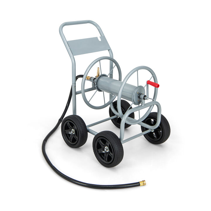 Heavy Duty Garden Water Hose Reel Cart with 4 Wheels and Non-slip Grip
